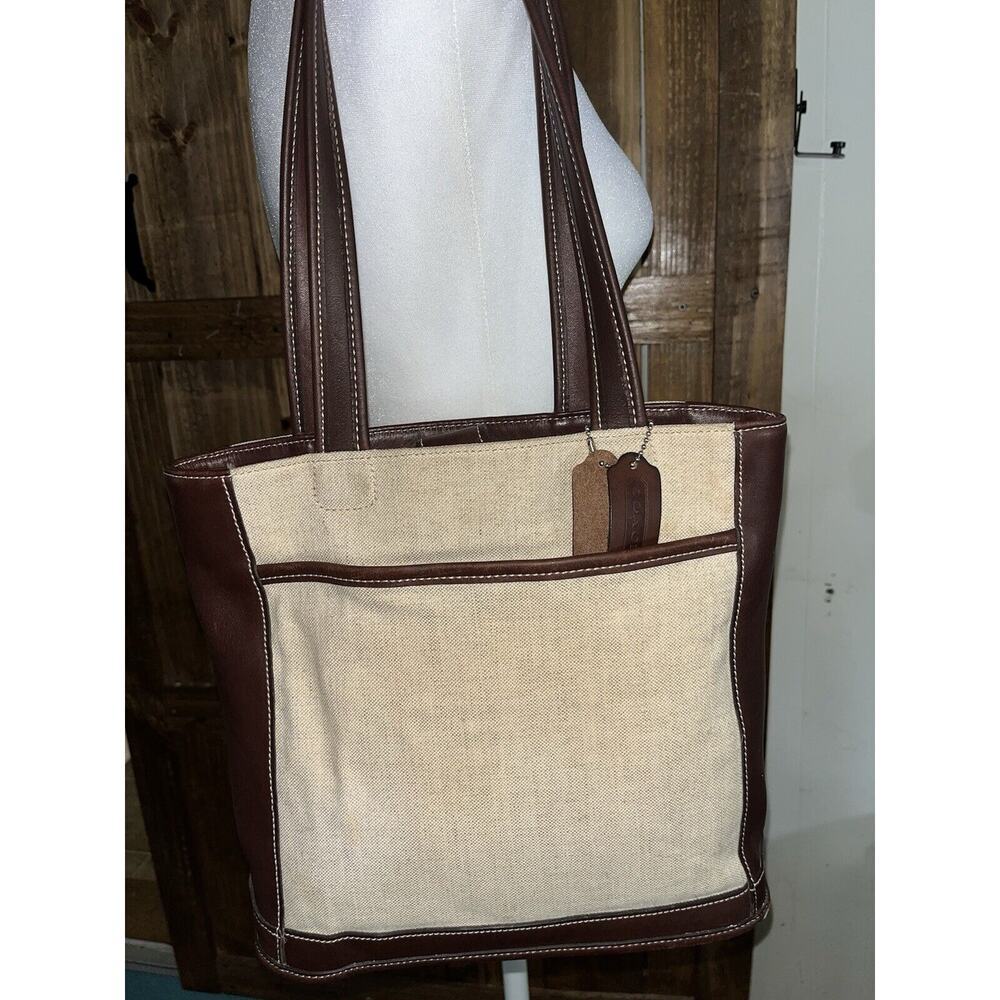 Coach Bleeker Tan Brown Vintage 80s Tote J9D-6122 Leather Canvas Snap